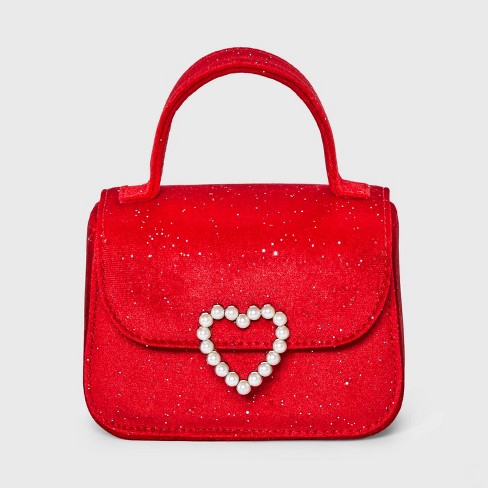 Girls Glitter Pearl Heart Holiday Purse Cat Jack Red