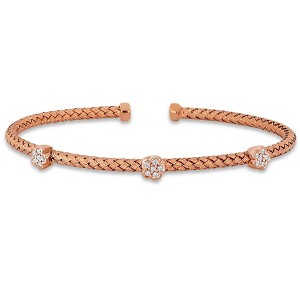 EVERLY JEWELRY | Silver Cubic Zirconia Weave Design Open Station Bracelet, 7.5 in- Available Metal Color Option - 1 of 4