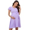 Maternity V Neck Swiss Dot Dress Summer Casual Short Sleeve Flowy Midi Dress Belt Photoshoot Baby Shower - 2 of 4