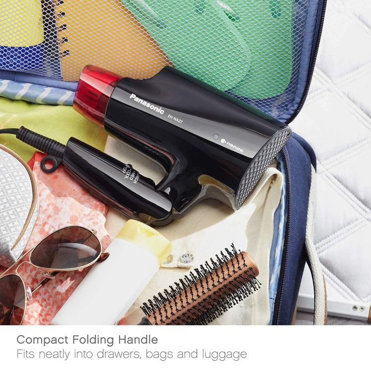 Panasonic nanoe Compact Hair Dryer, 1400W Portable Hair Dryer with Folding Handling and QuickDry Nozzle for Fast Drying – EH-NA27-K (Black/Pink), 5 of 9