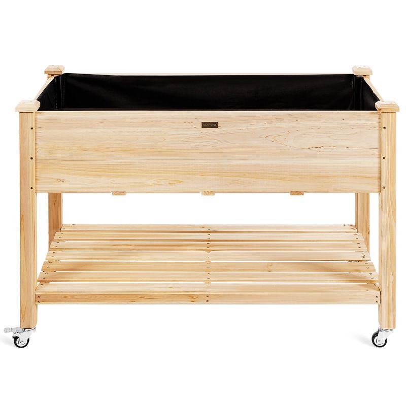 Tangkula Elevated Garden Bed Wood Planters with Storage Shelf Wheels & Liner Suitable for Vegetable Flower Herb, 5 of 8