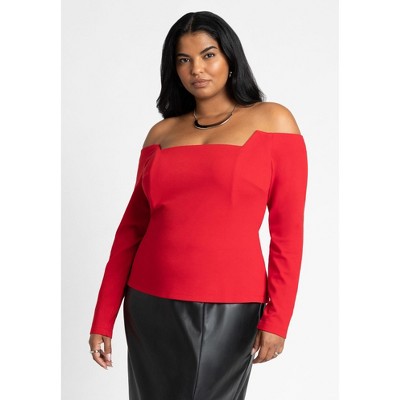 ELOQUII Women's Plus Size Square Neck Off The Shoulder Top