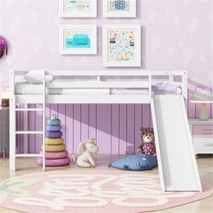 RISOKEYS Twin Low Loft Bed with Slide - Rubber Wood Twin Loft Bed with Slide, Ladder, Safety Guardrails - 1 of 4
