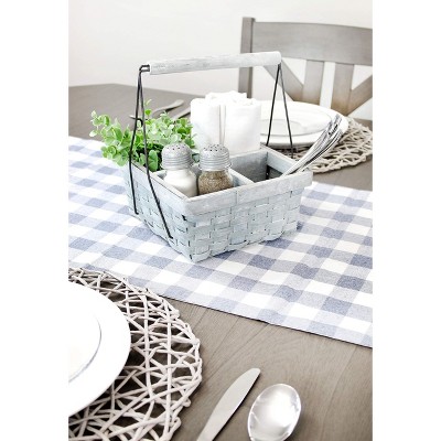 Gray Washed Wood 4-Compartment Basket Caddy with Handle
