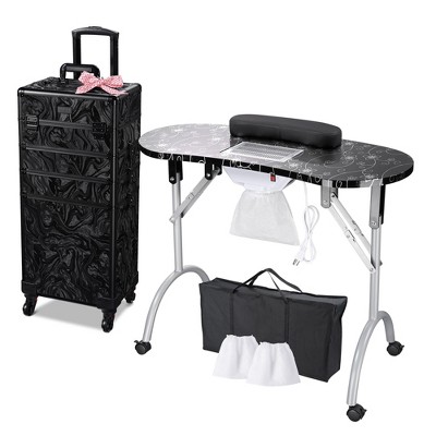 Byootique Folding Manicure Nail Table 4in1 Rolling Makeup Train Case