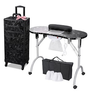 Byootique Folding Manicure Nail Table 4in1 Rolling Makeup Train Case - 1 of 4