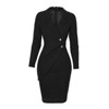 Coolmee Work Midi Dresses for Women Long Sleeve Elegant Wrap Business Church Office Sheath Dress with Button - 3 of 4