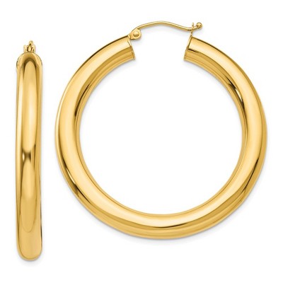 Black Bow Jewelry 5mm, 14k Yellow Gold Classic Round Hoop Earrings, 40mm (1 1/2 Inch)