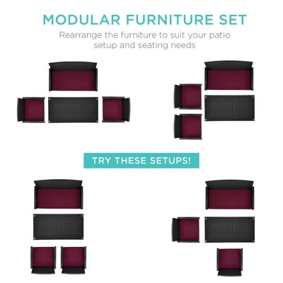 Black and Deep Burgundy Wicker 4-Piece Patio Conversation Set with Cushions