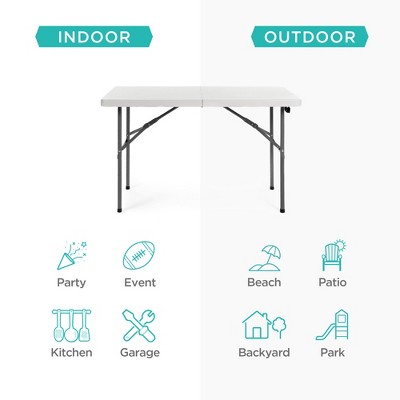 White Heavy-Duty 4ft Folding Plastic Table with Handle
