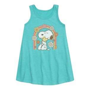 Girls' - Peanuts - Retro Flower Rainbow Graphic Sleeveless Aline Dress - 1 of 4