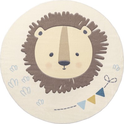 Nuloom Ellia Cheerful Lion Pet Friendly Machine Washable Kids Area Rug, Round 4', Multicolor