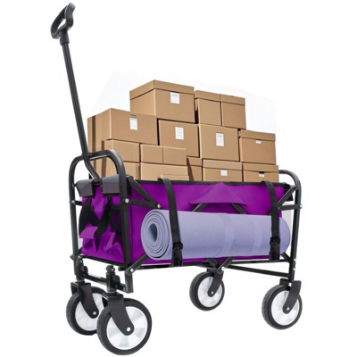 BEAFUP Utility Foldable Wagon Cart with Strapping System, 225 Lbs Capacity - All-Terrain 360° Wheels,for Beach,Shopping,Camping,Family Outings