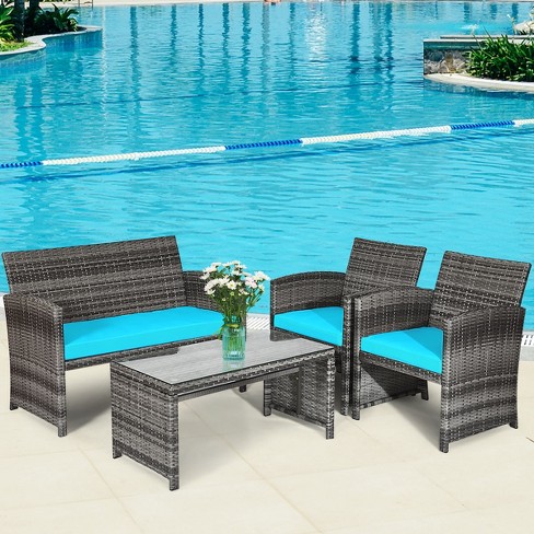 Patio rattan wicker furniture outdoor online 4pc rattan sofa garden conversation set