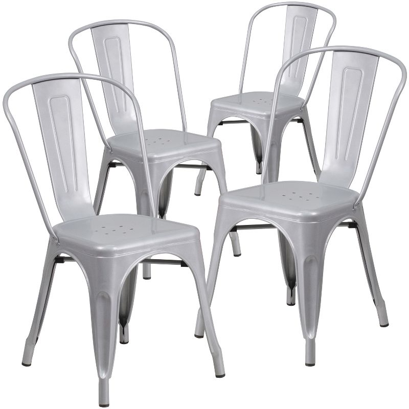 Emma and Oliver Commercial Grade 4 Pack Metal Indoor-Outdoor Stackable Chair, 1 of 12