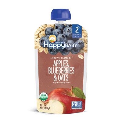 Happy Family Clearly Crafted 4pk Apples Blueberries & Oats Baby Food Pouches - 16oz