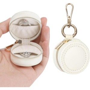 Jewelry Ring Holder Box with Keychain, Small Travel Ring Earring Stud Necklace Storage Case - 1 of 4