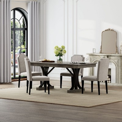 Farmhouse Wood Dining Table, Large Kitchen Table with Sturdy Legs, Long Dining Table, Rectangle Dinner Table for Dining Room and Living Room