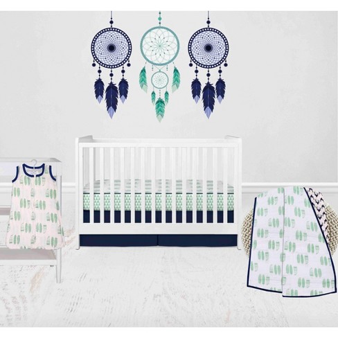 Mint and navy store crib bedding