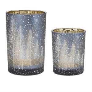 Navy Pine Tree Glass Candle Holder (Set of 2) - 1 of 4