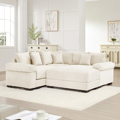 Aukfa Oversized Cloud Modular Sectional Sofa with Movable Ottoman, Corduroy Fabric, Extra-Thick Armrests,Easy Assembly, Ergonomic£¬Cream