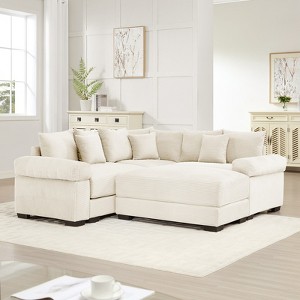 Aukfa Oversized Cloud Modular Sectional Sofa with Movable Ottoman, Corduroy Fabric, Extra-Thick Armrests,Easy Assembly, Ergonomic£¬Cream - 1 of 4