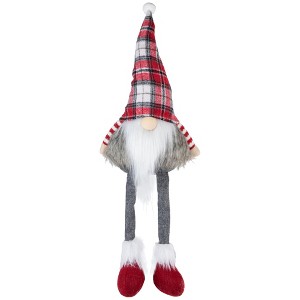 Northlight Plaid Gnome with Dangling Legs Christmas Figure - 20.5" - Red, Gray and White - 1 of 4