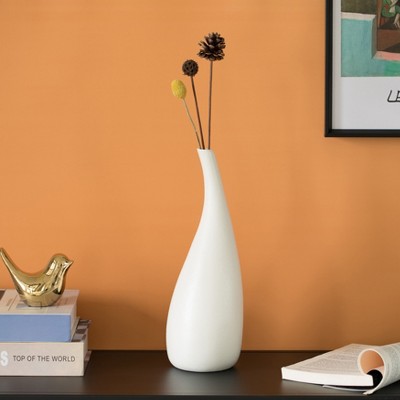 White Teardrop Shaped Ceramic Table Vase, 12.5 Inch