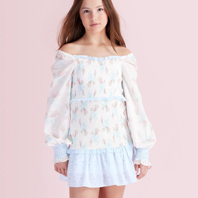Girls' Juliet Ribbon Floral Smocked Long Sleeve Dress - LoveShackFancy x Target White 7: Cottagecore