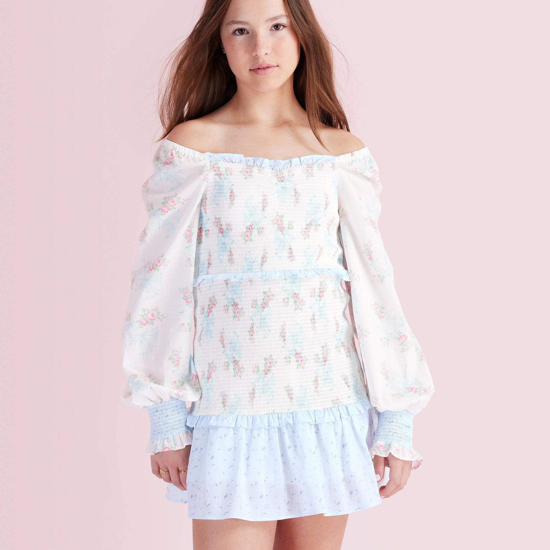Girls' Juliet Ribbon Floral Smocked Long Sleeve Dress - LoveShackFancy x Target White