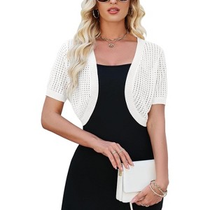 Womens Short Sleeve Shrug Cardigan Bolero Lightweight Open Front Knit Sweater Cardigans Shrug for Dress - 1 of 4