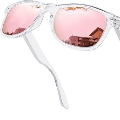 Attop Polarized sunglasses for women and men, fashionable, classic retro style, transparent frame, pink mirror