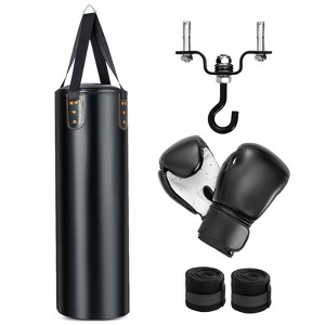 Gymax 4-In-1 Boxing Bag Set Hanging Punching Bag Set w/ 12OZ Boxing Glove Hand Wrap Hanging Chains Double Stitching Kick Boxing Heavy Bag - 1 of 4