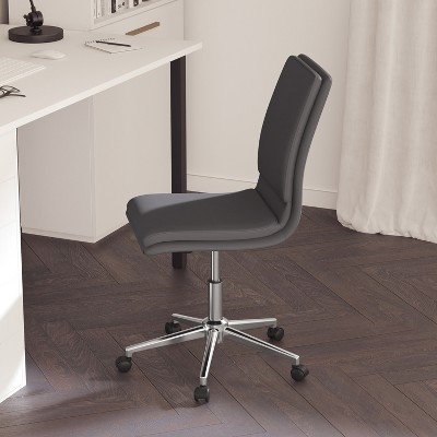 Gray Faux Leather Armless Swivel Task Chair with Chrome Base