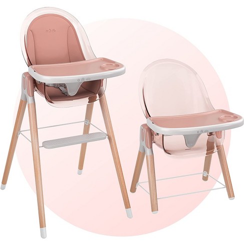 Children of Design Adjustable Reclining 6 in 1 Deluxe Wooden High Chair for Babies Toddlers with Cushion Pink