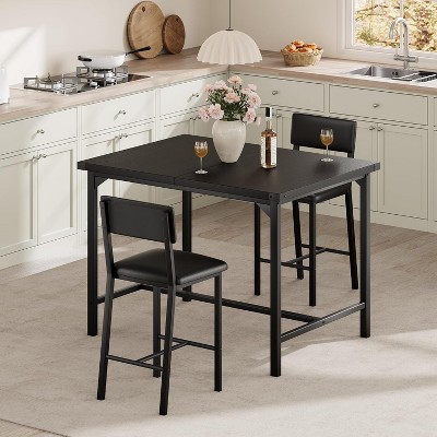 Nasitip Dining Table Set for 2 W/Footrest & Backrest, Counter Height Table with 2 Upholstered Bar Chairs,for Small Space