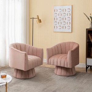 SEYNAR Modern Glam Velvet Upholstered Round 360 Degree Swivel Accent Barrel Chair Set of 2 - 1 of 4
