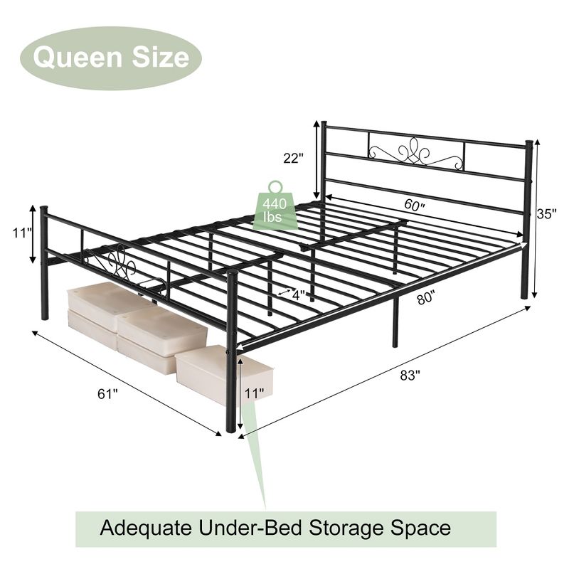 Costway Twin/Queen/Full Metal Platform Bed Frame with Headboard and Footboard No Box Spring Needed, 4 of 10