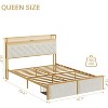 Metal Bed Frame with LED Lights & 2 Drawers, Upholstered Charging Storage Headboard, Noise-Free, Sturdy Build - 2 of 4