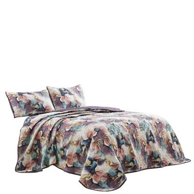 Floral Multicolor Reversible Queen Bedspread Set