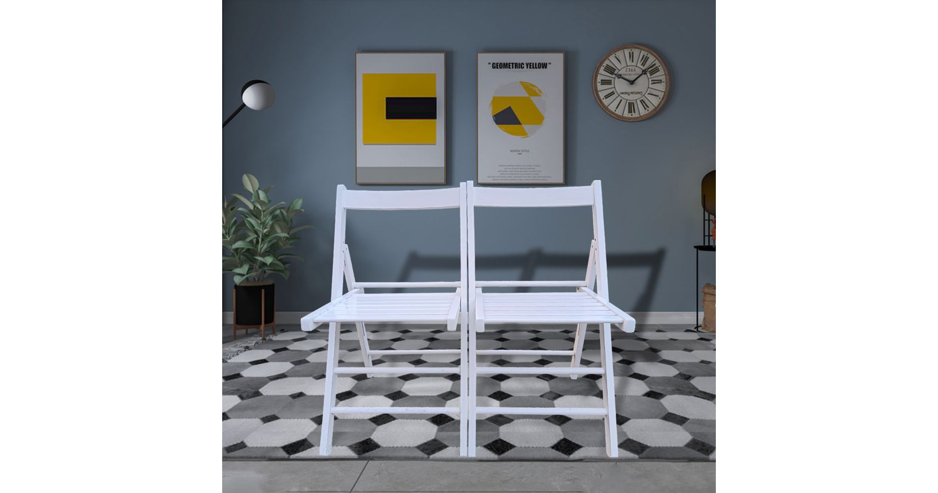 Aghana Digitals 2-Pack Solid Wood Folding Chairs, White Slatted Seat, Open Back, 220 LBS Capacity, White 6.5x18.9x36.22 in