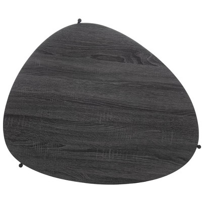 Transitional Oval Coffee Table in Dark Grey Oak with Black Iron Legs