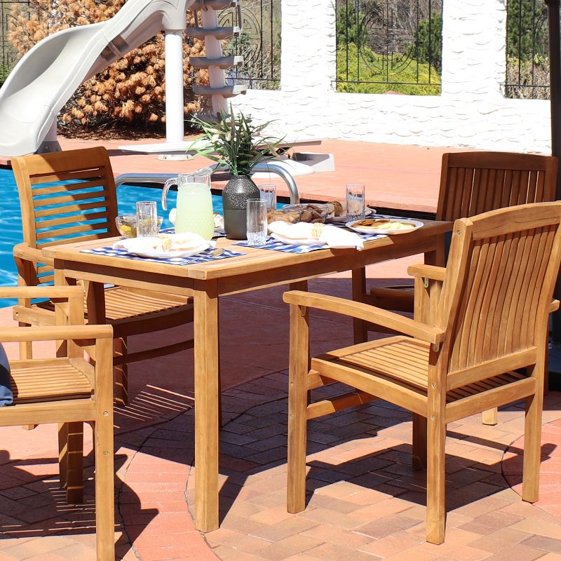Sunnydaze Outdoor Solid Teak Wood with Stained Finish Rectangular Patio Dining Table - 48" - Light Brown, 6 of 12