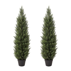 Dr.Planzen Artificial Cypress Topiary Trees Set of 2 - UV Resistant Outdoor Faux Plants for Front Porch - Potted Fake Evergreen Christmas Decor - 1 of 4