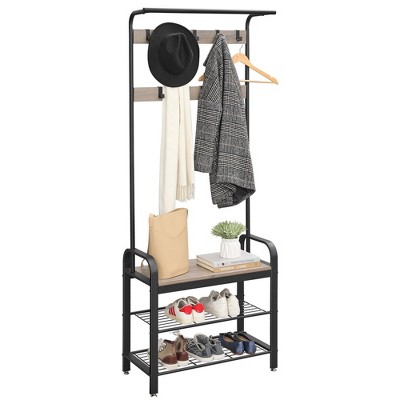 VASAGLE Coat Rack, Hall Tree with Shoe Bench Greige and Black