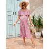 Maternity Dress for Women Summer Off Shoulder Floral Short Sleeve Midi Maternity Dress Ruffled Dress with Thigh Slit - 2 of 4