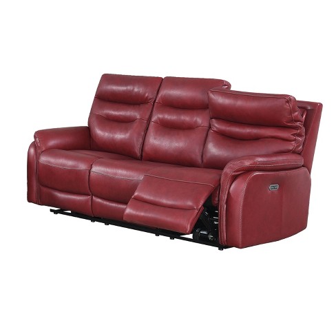 Red leather power reclining shop sofa