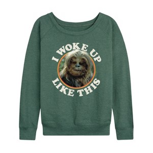 Women's - Star Wars - I Woke Up Like This Chewie Lightweight French Terry Wide Neck Long Sleeve Shirt - 1 of 4