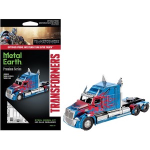 Model Kit Western Star 5700 Truck Blue w/Flames "Transformers" (2017) Movie (Moderate Difficulty) Steel Model by Metal Earth - 1 of 4
