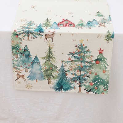 Unique Bargains Table Runner Rectangular Winter Christmas Pattern 23 Linen Colorful 1 Pc